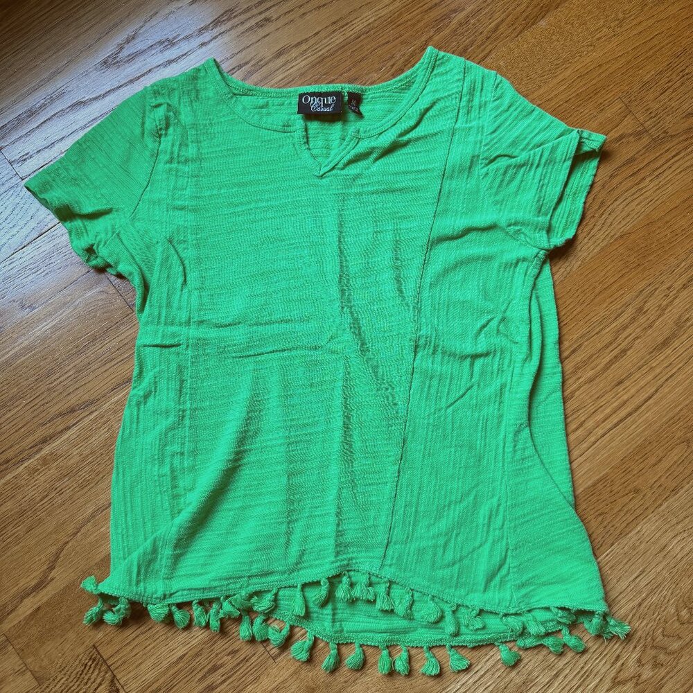 Green Top with Tassel Hem